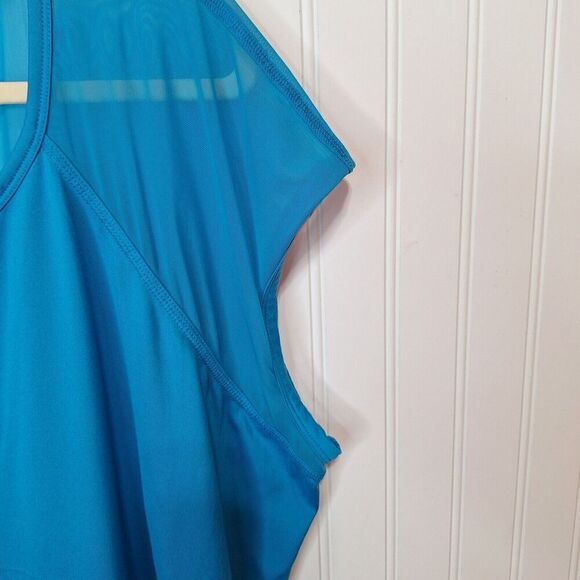 CATO Est 1946 Womens 26/28W Mesh Shoulder Pullover Top Blue‎ Cap Sleeve Stretch - Picture 5 of 8